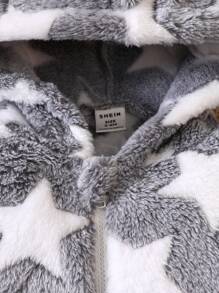 Baby Boy Star Pattern Hooded Teddy Jumpsuit - Multicolor - View 3