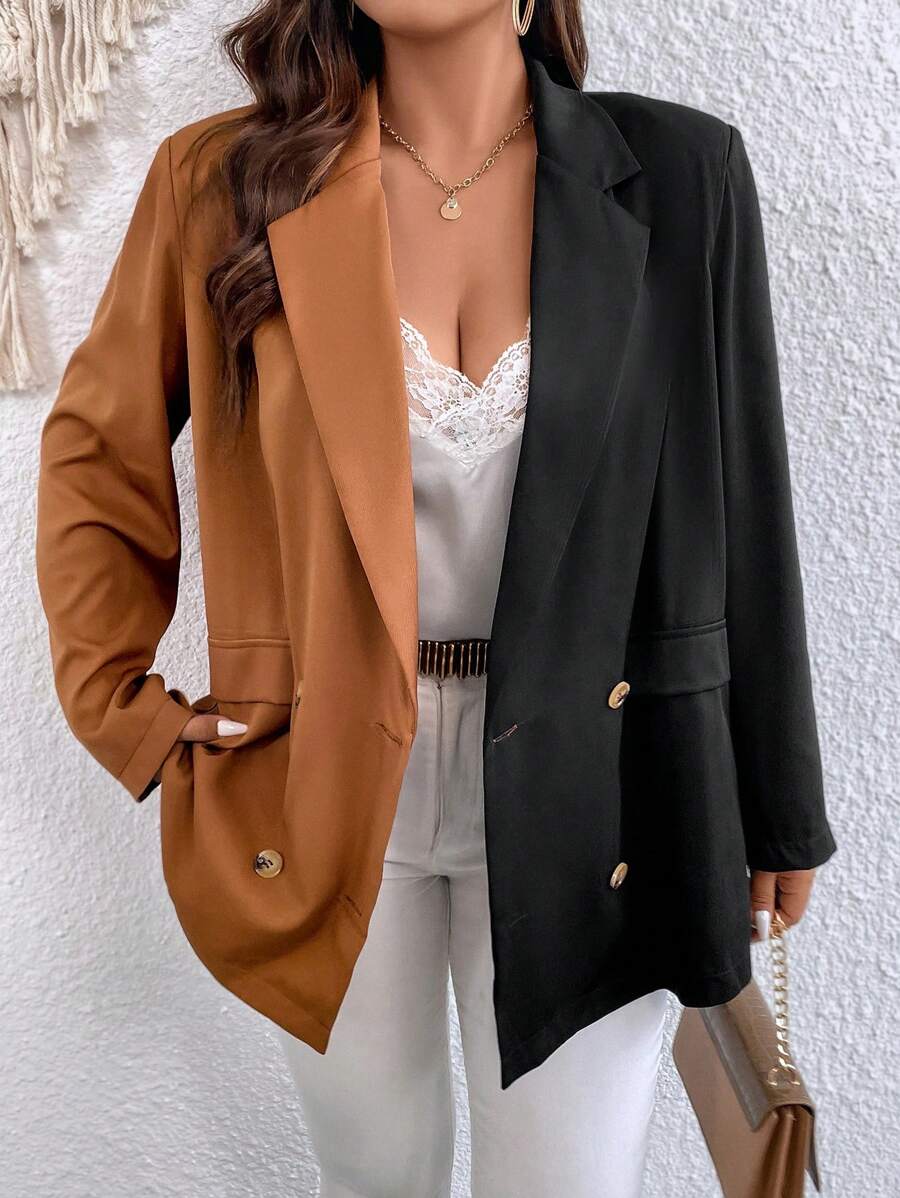 Celure Plus Two Tone Double Breasted Blazer - Multicolor - View 1