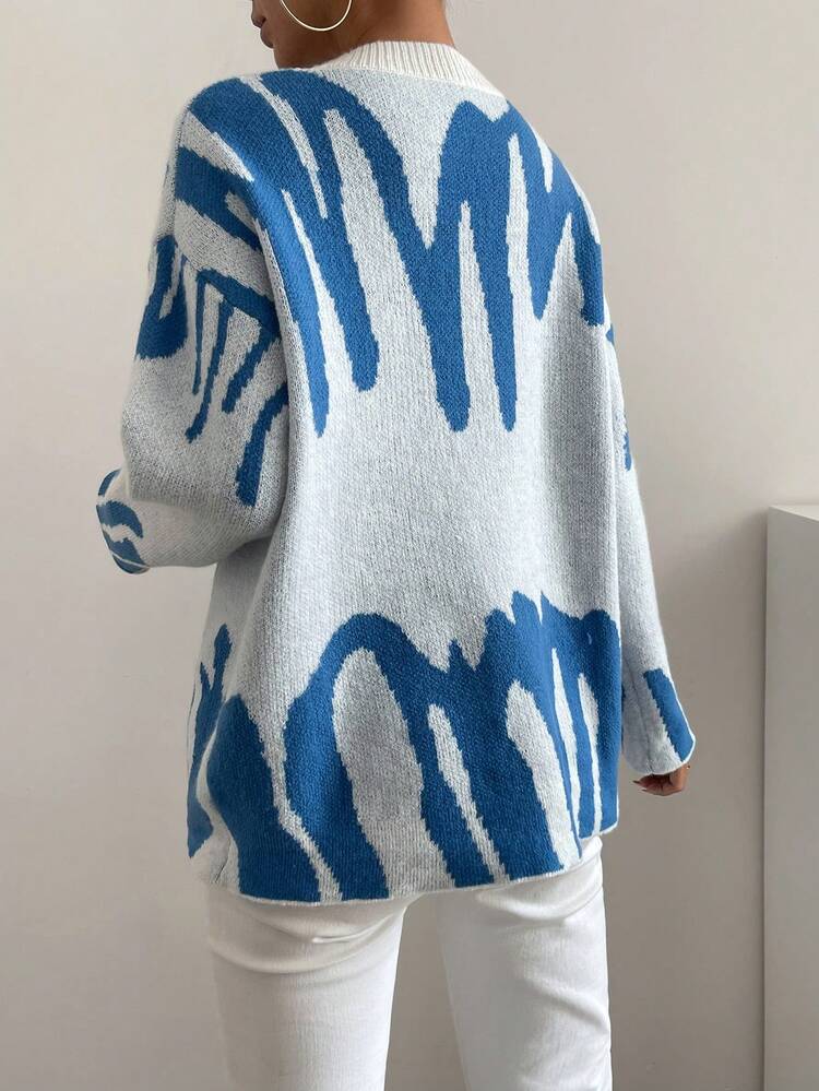 Graphic Pattern Drop Shoulder Knit Pullover Fall Winter Sweater