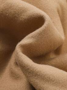 SHEIN Young Girl Fuzzy Trim Hooded Dual Pocket Overcoat - Apricot - View 3