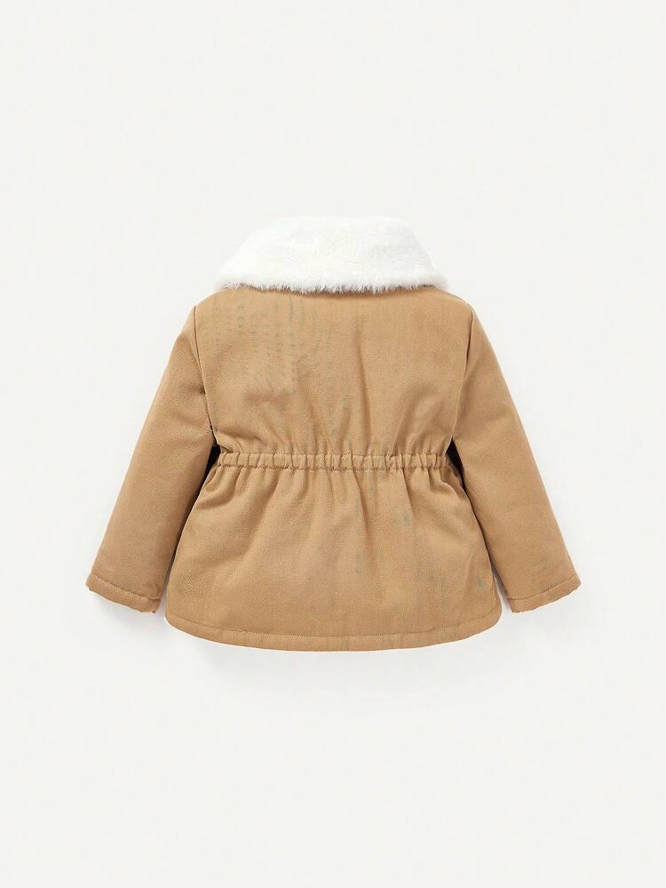 Baby Girl Borg Collar Elastic Waist Thermal Lined Padded Coat