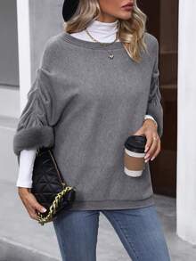 SHEIN LUNE Solid Batwing Sleeve Sweater - Grey - View 4