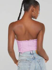 SHEIN BAE Zip Up Raw Hem Tube Top - Baby Pink - View 2