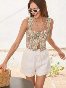 DAZY Floral Print Twist Front Cami Top Babydoll Top, Boho Tops Vacation Crop Top - Multicolor - View 7