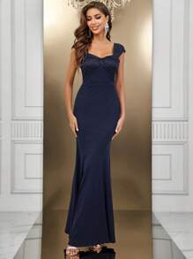 SHEIN Belle Cổ Trái tim Nàng tiên cá Hem Váy phù dâu - Màu xanh lam - Xem 7