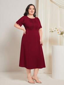 Modelyn Vestido con mangas de encaje de contraste sólido en rojo borgoña - Burdeos - Ver 3