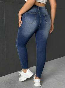 SHEIN EZwear Hơn Cao eo Quần jean ôm - Màu xanh lam - Xem 2
