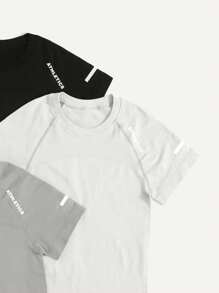 Easithlete 3pcs Letter Graphic Raglan Sleeve Sports Tee Gym Top - Multicolor - View 4