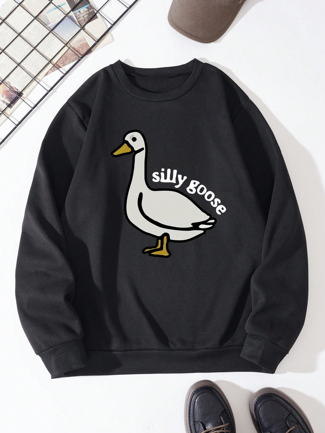 Manfinity Dauomo Men Duck And Slogan Graphic Thermal Lined Sweatshirt