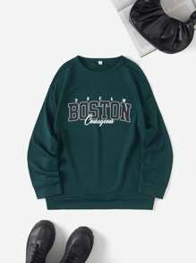EURMUSE Letter Graphic Thermal Lined Sweatshirt - Green - View 5