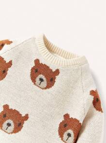 Cozy Pixies Baby Boy Bear Pattern Raglan Sleeve Sweater - MultiWarna - View 3