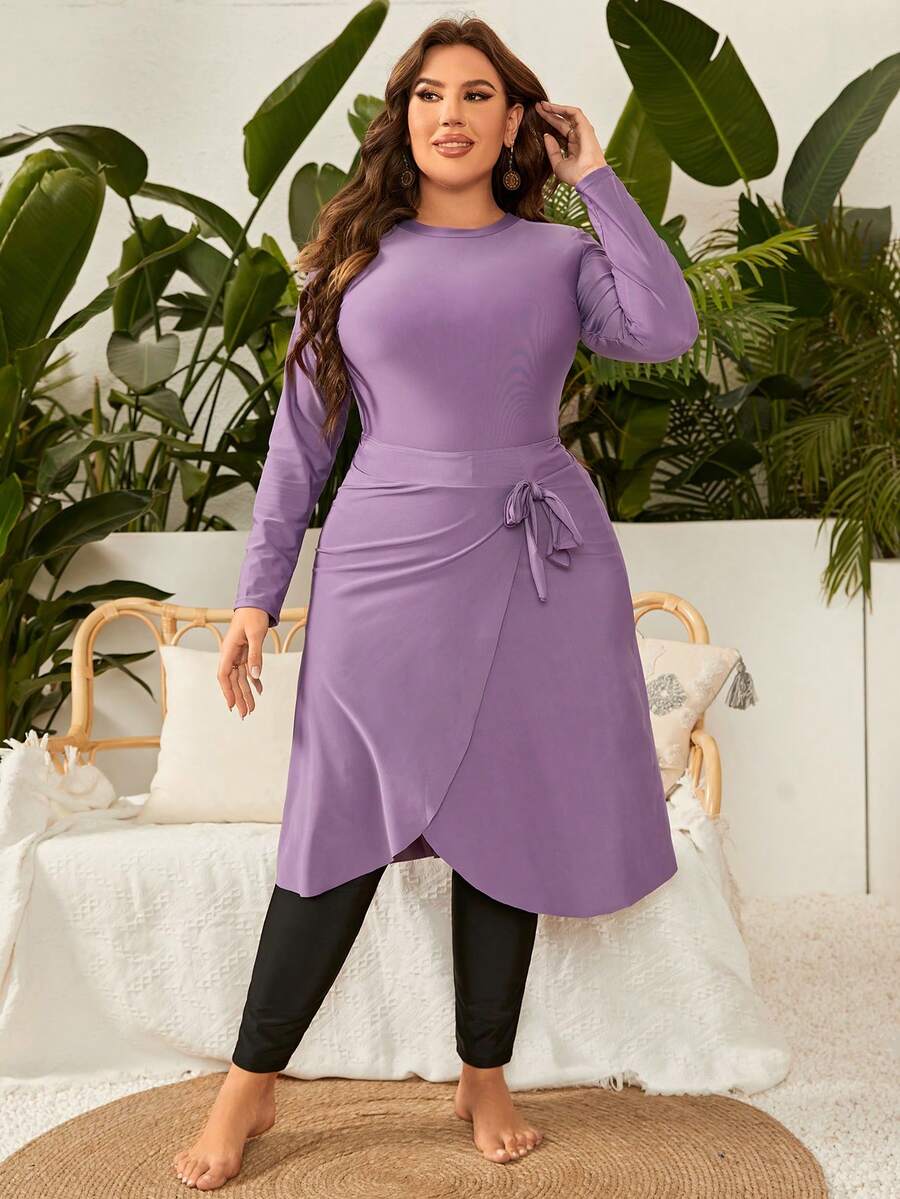 Swim Mulvari Plus Solid Full Body Burkini With Swim Skirt - Multicolor - View 1