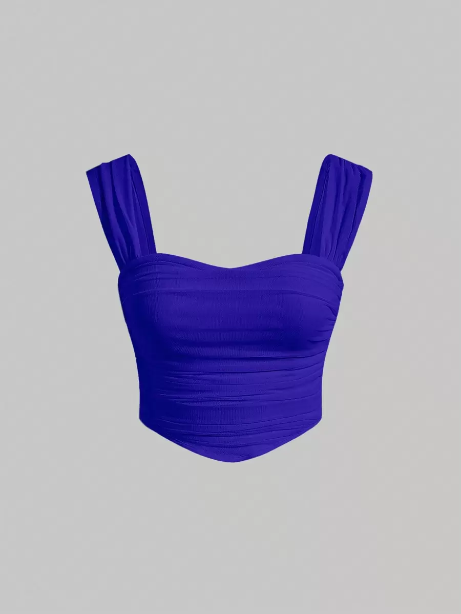 SHEIN MOD Solid Ruched Wide Strap Top - Royal Blue - View 1