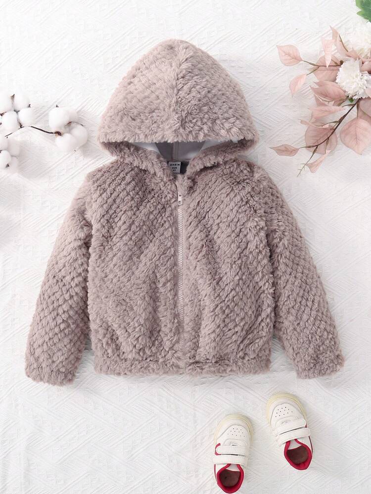 Young Boy Zip Up Hooded Fuzzy Coat