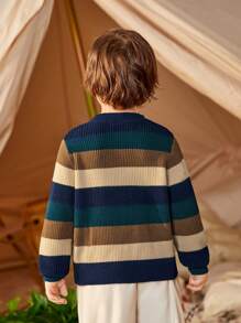 SHEIN 男小童條紋圖案套頭毛衣帶圍巾 - 彩色 - 查看 2