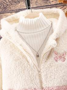 SHEIN 女大童雙色蝴蝶刺繡連帽夾克無毛衣 - 彩色 - 查看 3