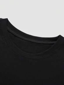 ROMWE MEN Street Life 男士字母人物圖案T恤 - 黑色 - 查看 4