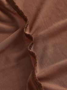 SHEIN ICON 蕾絲拼接前繫帶網紗上衣 - 咖啡棕 - 查看 4