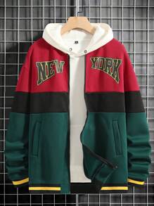 Manfinity Campus Court 鬆身款男士字母設計拼色下垂肩飛行外套(無帽款) - 彩色 - 查看 1