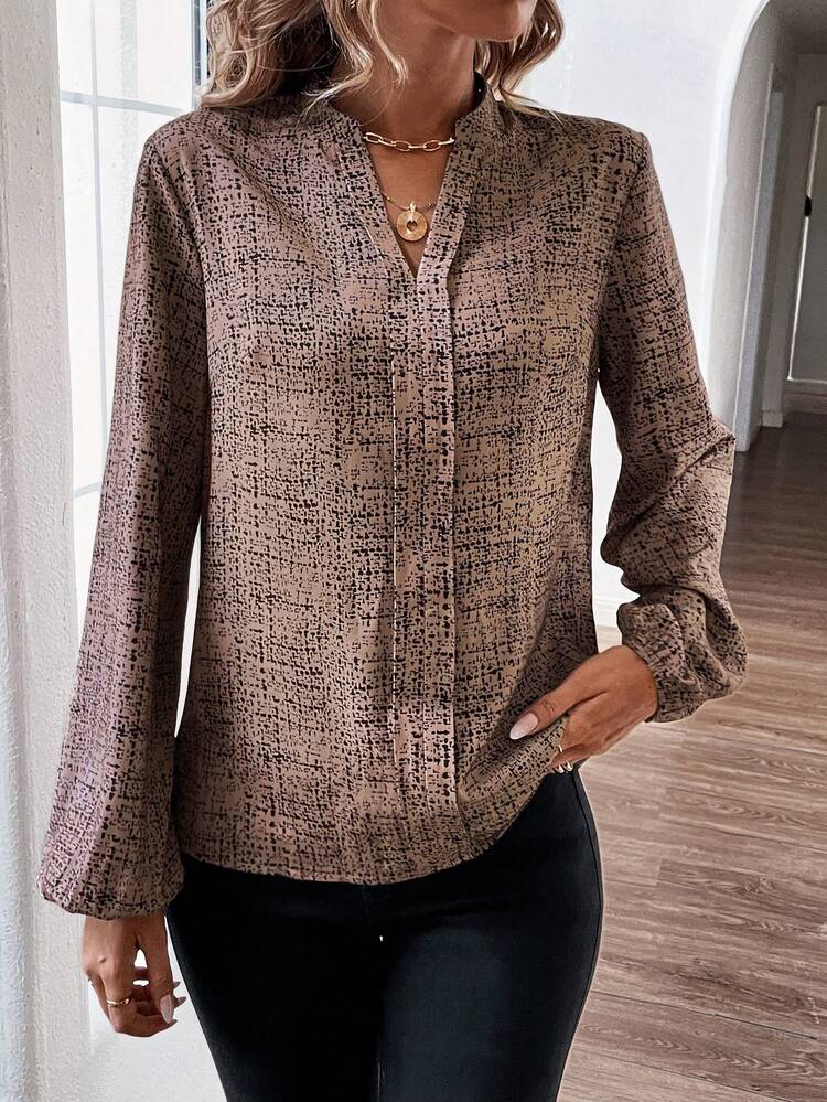 Allover Print Lantern Sleeve Blouse