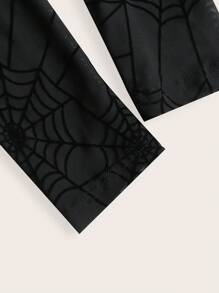 ROMWE PUNK Spider Web Print Contrast Mesh Top - Black - View 4