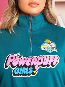 THE POWERPUFF GIRLS X SHEIN 大碼字母圖案落肩袖套頭衫&半身裙 - 綠色 - 查看 8