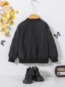 SHEIN Young Girl Butterfly Print Zip Up Bomber Jacket - Black - View 2
