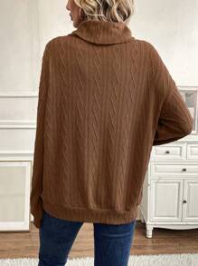 SHEIN LUNE Cổ bò Thả vai Túi kangaroo Áo nỉ - màu nâu - Xem 2