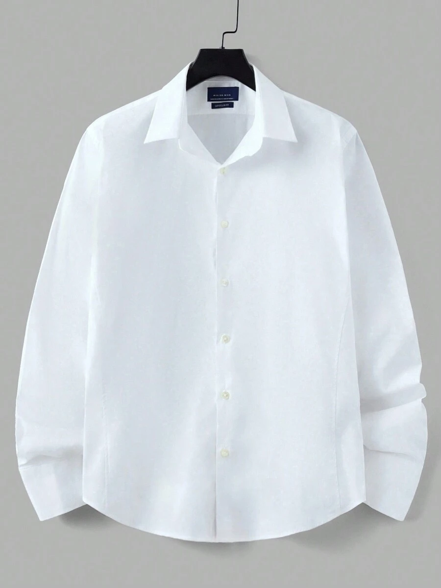 RueChic 男士素色前排扣襯衫 - 白色 - 查看 1