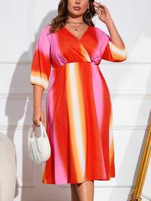 Celure Hơn In Ombre Tay áo lồng đèn Đầm - Nhiều màu - Xem 3