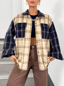 SHEIN EZwear In kẻ sọc Thả vai Túi có nắp áo - Nhiều màu - Xem 4