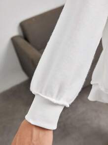 少女蝴蝶标语图案落肩卫衣 - 白色 - 查看 6