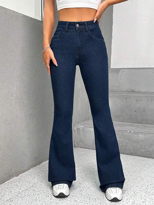 SHEIN PETITE High Waist Flare Leg Jeans