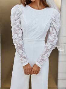 SHEIN Belle 蕾絲拼接闊腿連體褲