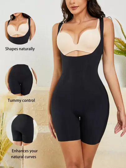 Solid Crotchless Shapewear Romper