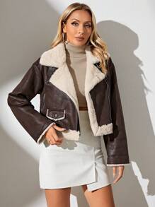 RELISH NOLESS 女式秋冬人造毛皮衬里拉链长袖夹克