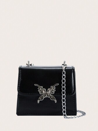 Fairycore Mini Square Bag Elegant Butterfly Decor Flap Chain For Working
