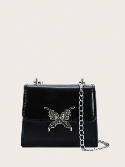 Fairycore Mini Square Bag Elegant Butterfly Decor Flap Chain For Working