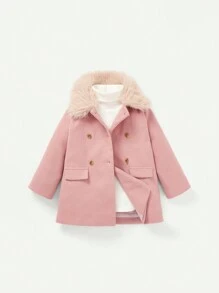 Cozy Pixies 女嬰雙排釦外套附帽子 - 粉色 - 查看 3