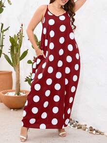 EMERY ROSE Plus Polka Dot Print Cami Dress - Red and White - View 5