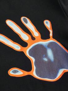 SHEIN EZwear 大碼手掌圖案短款T恤 - 黑色 - 查看 3