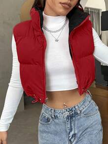 SHEIN EZwear Áo khoác đệm có khóa kéo viền rút - Đỏ - Xem 1