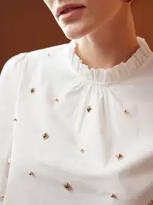 MOTF PREMIUM STUDDED FRILL-NECK BLOUSE