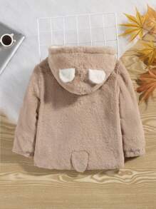 SHEIN 男小童3D耳朵設計連帽珊瑚絨夾克