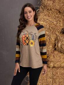 EMERY ROSE Halloween Pumpkin & Slogan Graphic Raglan Sleeve Tee