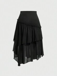 SHEIN MOD Solid Ruffle Hem Skirt