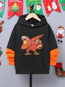 SHEIN Tween Boy 2 In 1 Cartoon Graphic Hooded Sweatshirt - Black - View 1