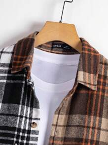 Mainfolk Men Plaid Print Colourblock Button Front Overcoat - Multicolor - View 4