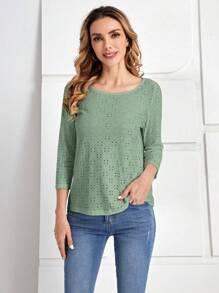 EMERY ROSE Camiseta con bordado con ojal - verde menta - Ver 1