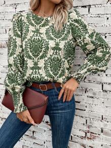 SHEIN Clasi 滿版印花燈籠袖襯衫 - 彩色 - 查看 1